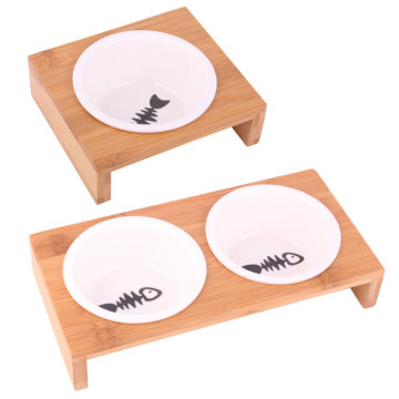 Cat Dog Feeders Bowls Bamboo Antiskid Tableware Ceramic Pet Food Water Bowl Pet Supplies