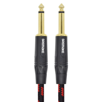 Jack 6.35 mm Mono Cable Gold Plated Male to Male Instrument Cable Cord 1/4 Inch for Bass Guitar Keyboard Speaker-Black/Red Tweed