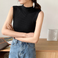 Women Slim Knitting Turtleneck Basic Tank Tops Female Knitted Camis Sleeveless Solid T shirts Pullovers For Spring Summer