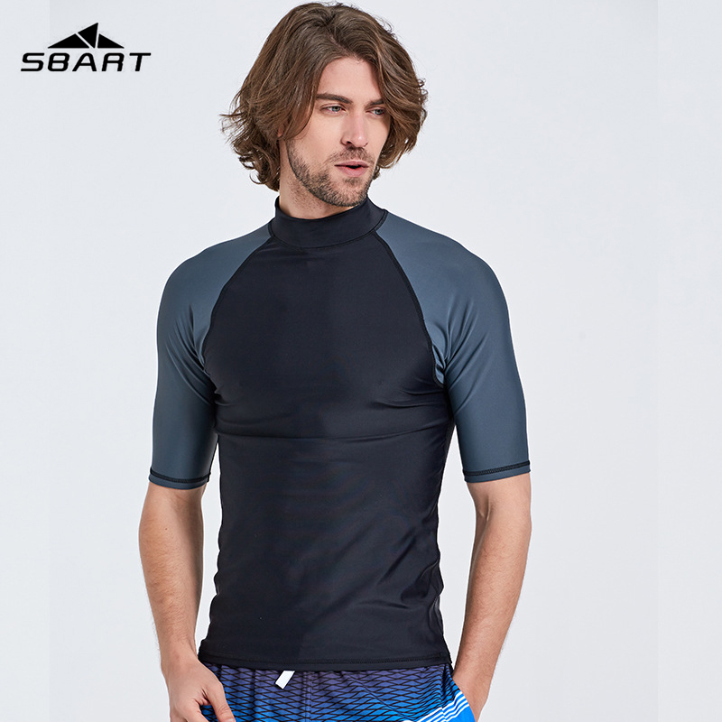 SBART Men Surf Rash Guards Top Lycra Short Sleeve UPF50+ Quick Dry Surf-clothes Man Swim Kitesurf Windsurf Dive T-Shirt Plus 4XL