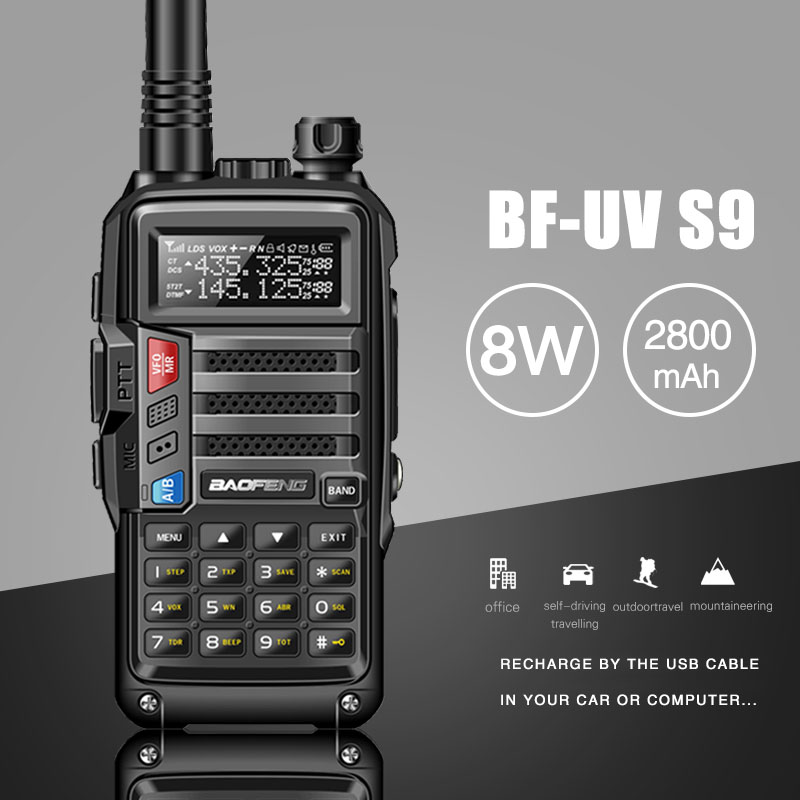 BAOFENG 2020 UV-S9 8W Powerful VHF/UHF136-174Mhz & 400-520Mhz Dual Band 10KM Range Thickenbattery Walkie Talkie CB Ham Radio