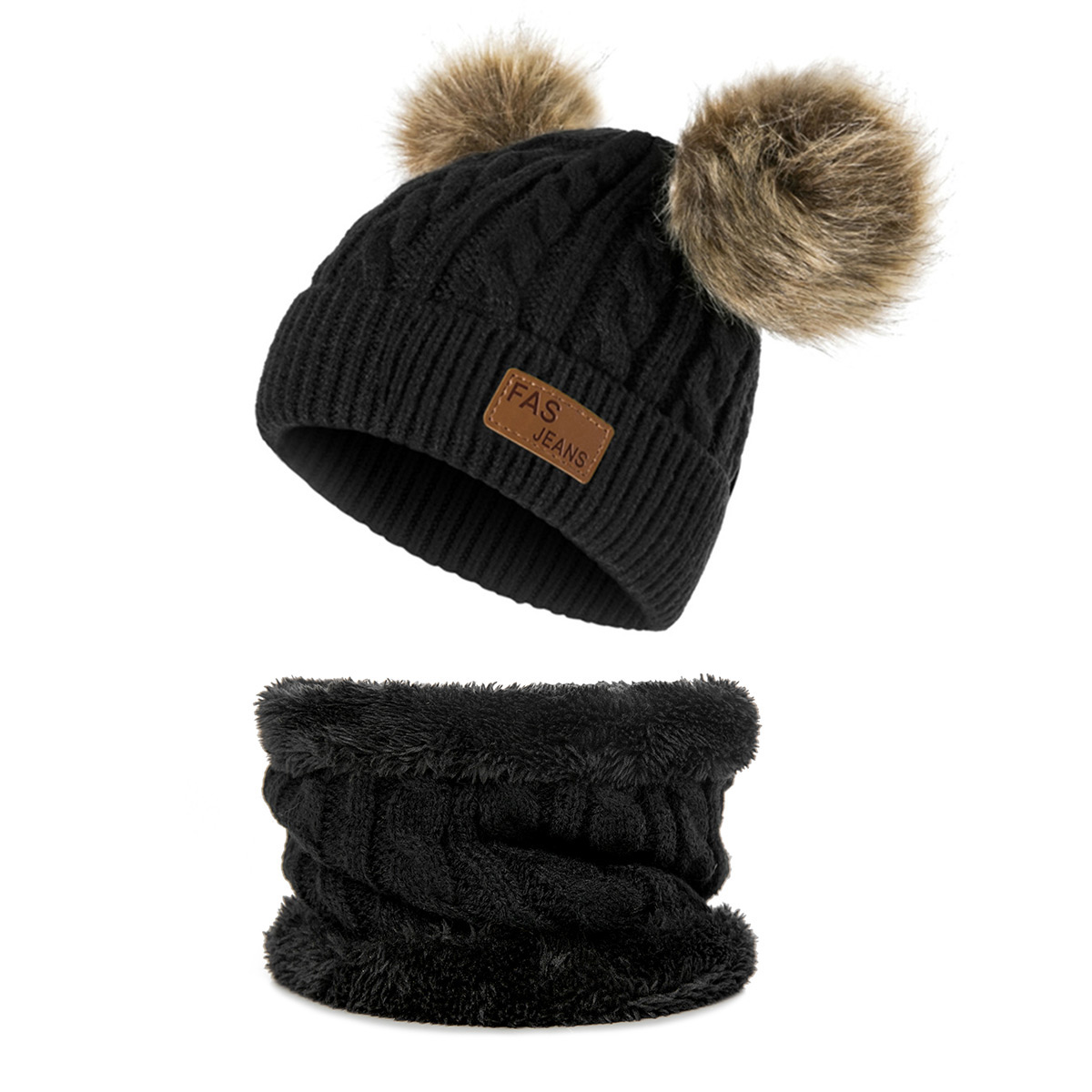 2 Pcs children Hat Scarf Set winter Warm Baby hat Knitted Hat Boy Girl Hats Scarf Winter Plus velvet thick Beanie hat 0-3 Years
