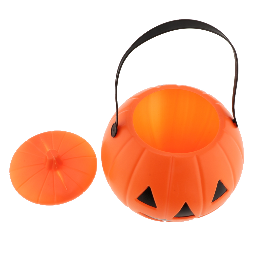 Halloween Pumpkin Bucket Candy Holder Jar With Handle Trick Or Treat Supply