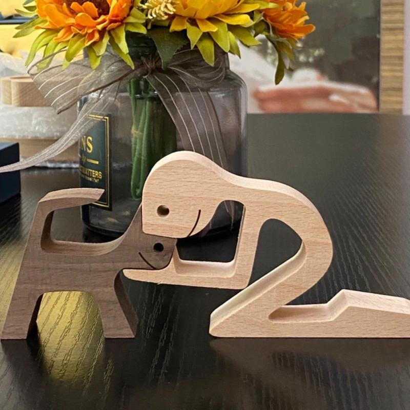 Puppy Family Wood Carving Ornaments Crafts Creative Decoration Wooden Puppy Home Office Desktop Nordic Ornaments