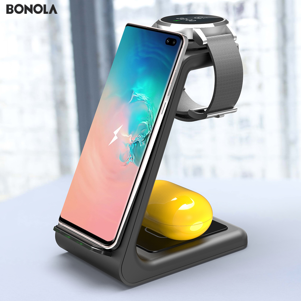 Bonola 3 in1 Wireless Charging Station For Samsung Galaxy Watch/Buds/S10/S9 Fast Qi Wireless Charger For Samsung Note10/Note9/S8
