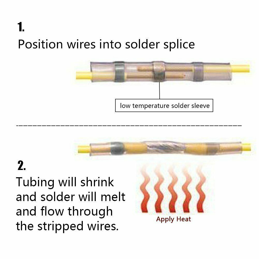 100PCS Heat Shrink Connectors Seal Solder Sleeves Wire Connectors Waterproof Fast Butt Splice Terminals Heat Shrinking Tube Kit