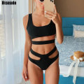 Riseado Sexy Bikini Set Cut Out Swimwear Women High Waist Swimwear Strap Bathing Suits Brazilian biquini Black Beach Wear 2021