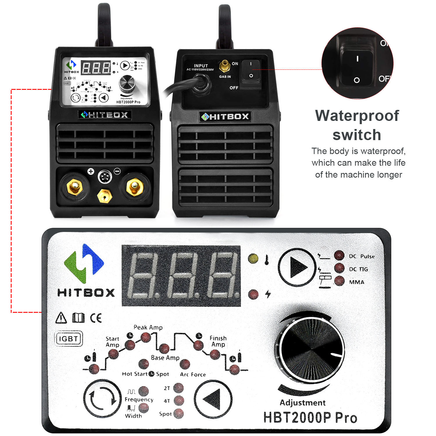 HITBOX Tig Welder TIG200P Pulse TIG ARC Functional Tig Digital Control Torch Gun Pulse Tig Stainless Steel Iron Welder