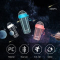 420/600ml Portable Dual Straw Separate Plastic Sport Drink Water Beverage Bottle Couples Gift