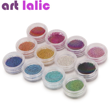 12 Colors Micro Ball Crystal Nail Caviar Beads for Nail Art Supplies Decoration 3 D Metal Glitter DIY