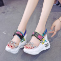 Lucyever 2020 Summer Women Sandals Fashion Transparent Diamond Wedge Sandal Rhinestone High Heels Chunky Platform Shoes Woman