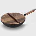 Wooden Cover Handmade Iron Pot 32cm Uncoated Health Wok Non-stick Pan Gas Stove Induction Cooker Universal