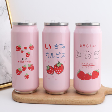 Creative Korean Version of Pink Strawberry Thermos Girl Student Children Cute Portable Can Water Bottle Cup