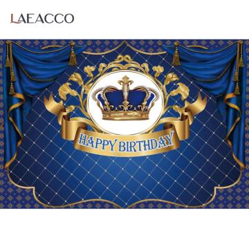 Laeacco Crown Blue Curtain Wall Birthday Party Baby Shower Customize Photography Backdrop Photographic Background Photo Studio