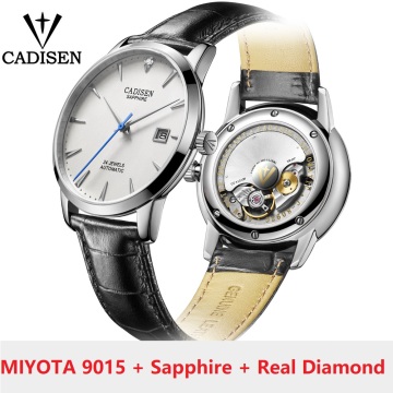 CADISEN Men Watches MIYOTA 9015 Movt Automatic Watch Mechanical Men`s Wrist Watch Real Diamond Watch Curved Sapphire Glass Clock
