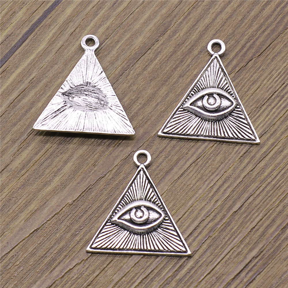 WYSIWYG 4pcs Horus Eye Triangle Eye Pendant Charms DIY Jewelry Making Jewelry Finding Antique Silver Color 25x25mm