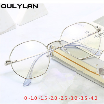 Oulylan Finished Myopia Glasses Women Men Blue Light Blocking Short Sight Eyewear Polygon Computer Prescription Eyeglasses -1.5