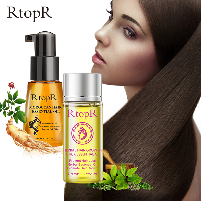 RtopR Moroccan Hair Essential Oil + Herbal Hair Growth Thick Essential Oil Set Anti-hair Loss Hair Care Nourishing Luster Set