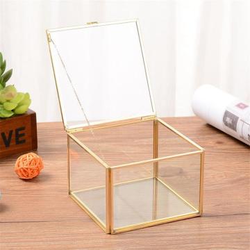 Square Opening Glass Geometry Garden Jewelry Boxs Mirror Jewelry Storage Box Eternal Flower Decoration Box Crafts