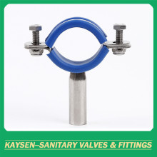 Sanitary round pipe hanger with blue rubber insert