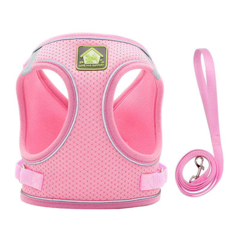 Dog Harness And Leash Set Pink