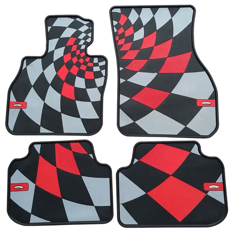 High Quality Rubber material Floor Mat Red Checkered JCW Style Clubman Mini Cooper F56(4PCS/SET)