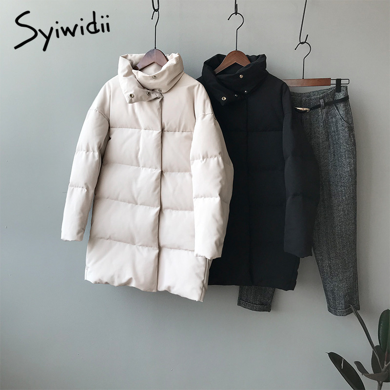 syiwidii woman parkas plus size clothing for women jacket beige black Cotton Casual Warm 2021 fashion Button Long winter coat