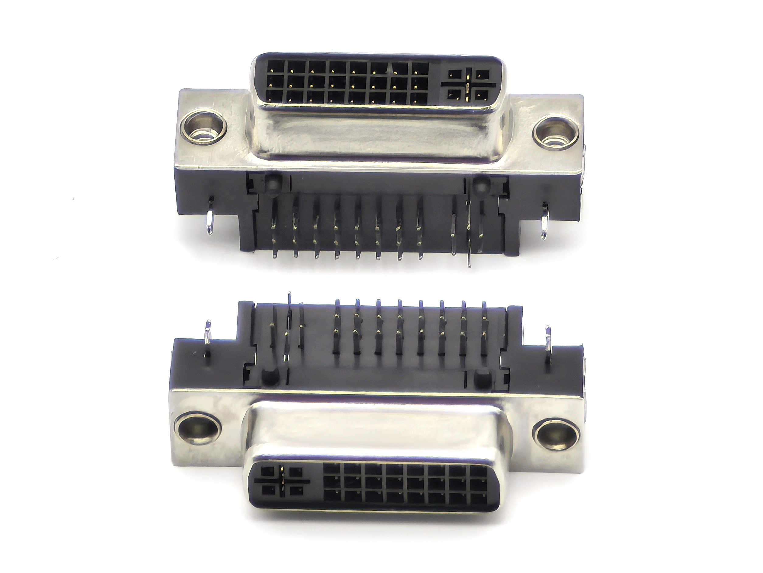 DVI Connector Right Angle DIP Female Black With Selective Gold Plating and Riveting Including Screws  29P