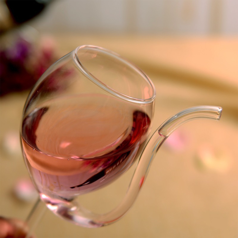 300ml Red Wine Glass Transparent Cup Mug With Built in Drinking Tube Straw Wate