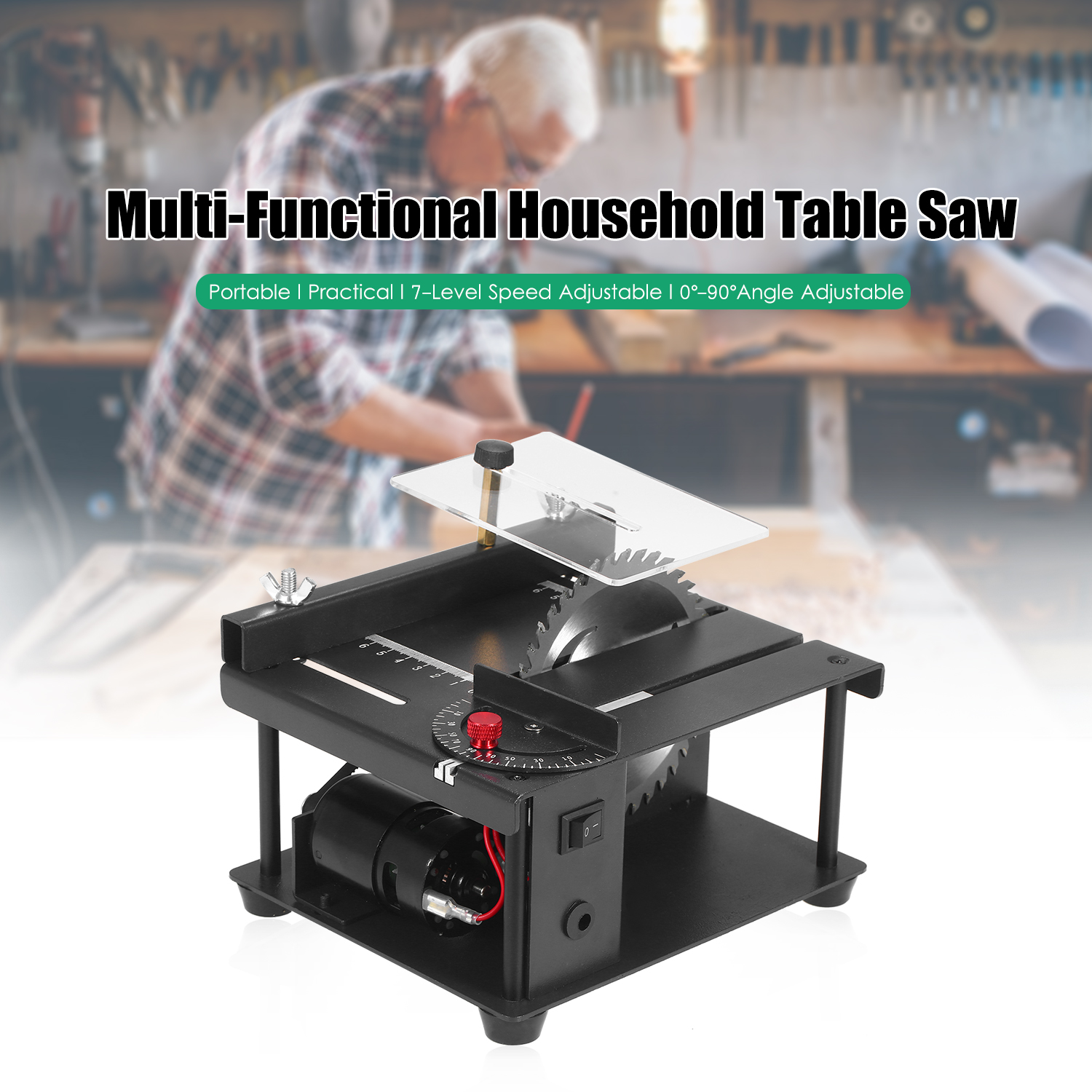 Table Saw Mini Desktop Saw Cutter Electric Cutting Machine with Saw Blade Adjustable-Speed Angle Adjustment 35MM Cutting Depth