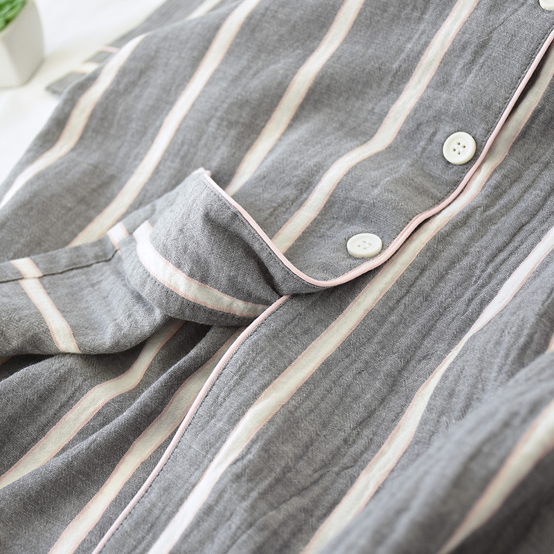 New Japanese simple striped nightgowns women 100% cotton nightdress casual Long sleeve indoor sleep dress women sleepwear