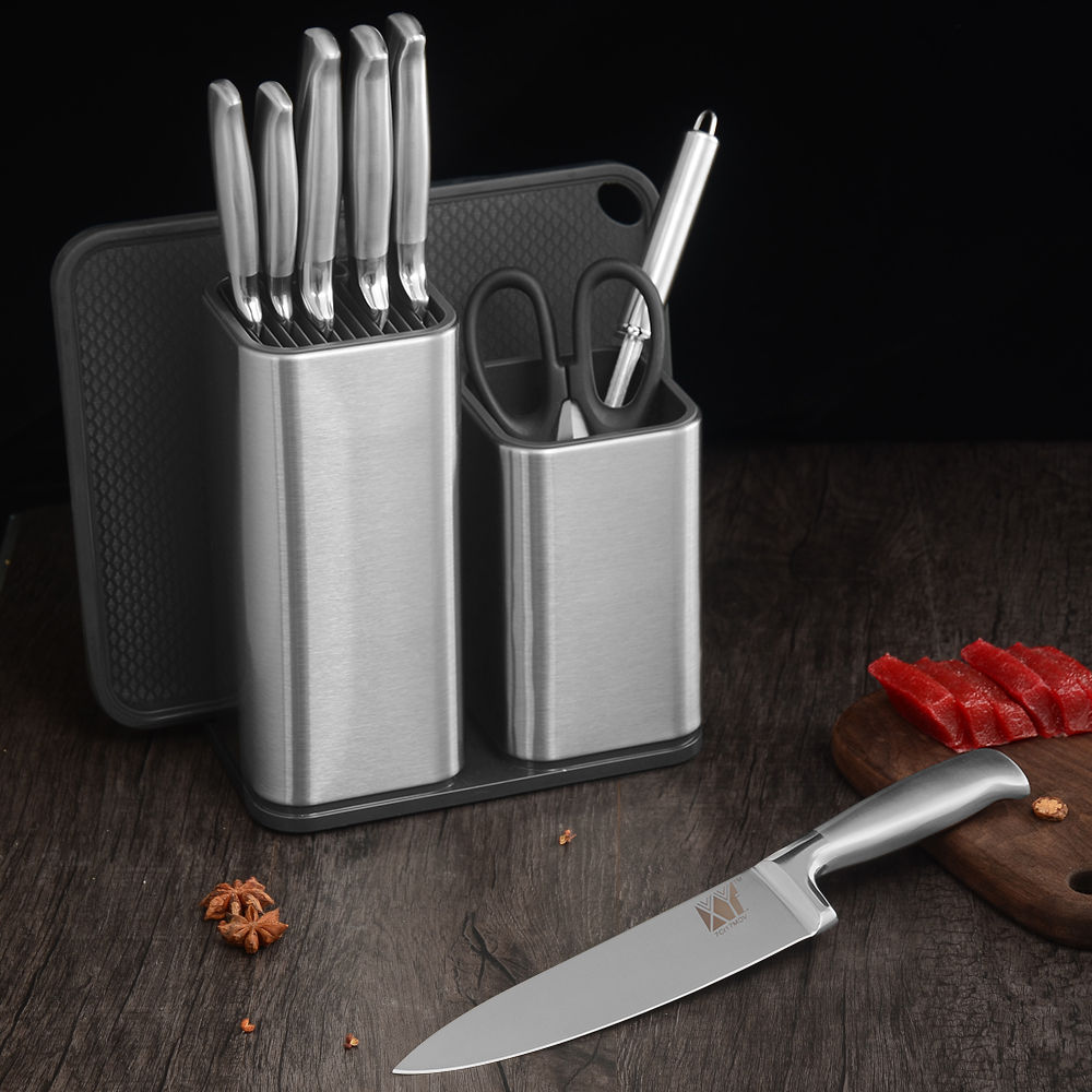 Qing 8" 6" inch Multifunction Knife Holder Stainless Steel+PP Knife Stand Block For Kitchen Knives Tool Holder Roll Bags