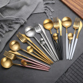 24Pcs/set Dinnerware Set 304 Stainless Steel Black Gold Cutlery Set Knife Fork Set Flatware Tableware Silverware Drop Shipping