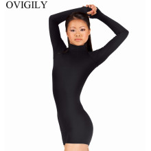 OVIGILY Women's Long Sleeve Mock Neck Biketard Thumbholes Adults Black One Piece Dance Gymnastics Unitard Dancewear With Zipper