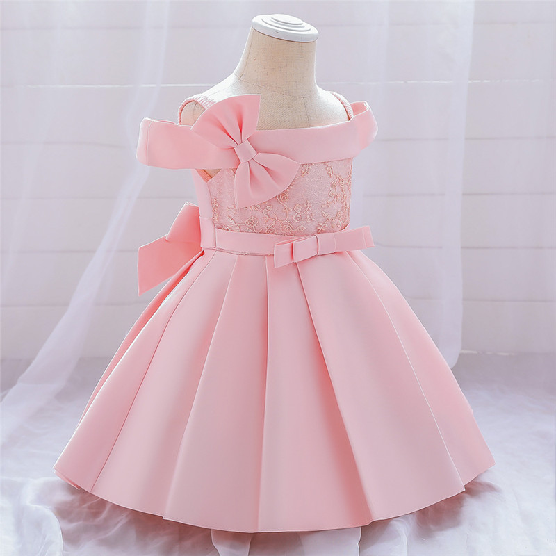 Baby Dress Lace Embroidery Baptism Gown Elegant One Shoulder Newborn Kids Girls Birthday Princess Infant Party Clothes