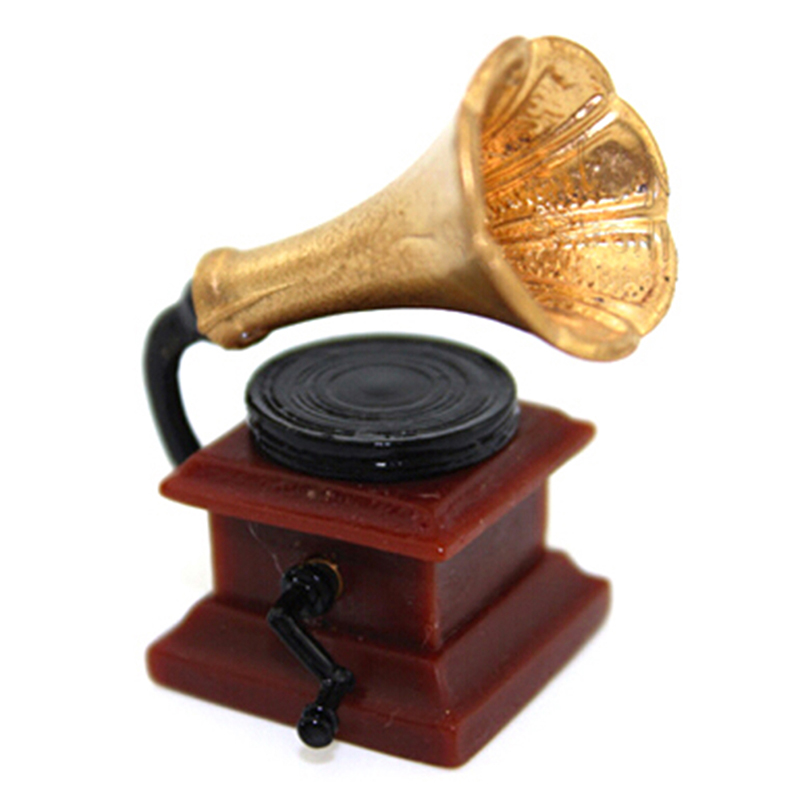 1:12 Furniture Mini Phonograph Accessories Retro Gramophone With Record Diy Miniature Doll House Dollhouse Miniature