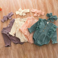 0-24M Baby Girl Clothes Bodysuit Kids Romper Girls Lace Solid Long Sleeve Jumpsuit Infant Playsuit Headband Newborn Outfits 2Pcs