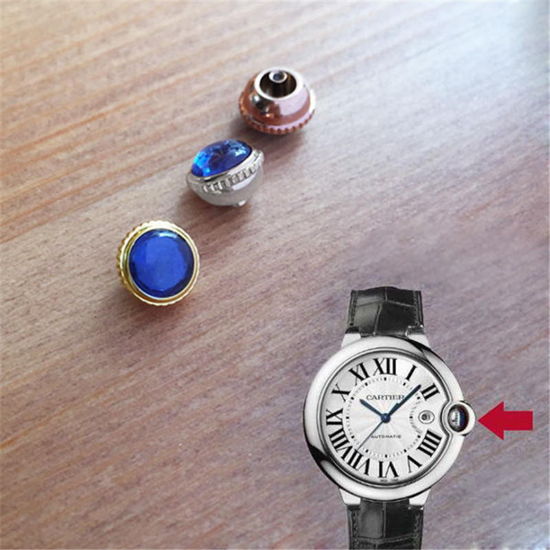 waterproof blue sapphire crystal watch crown for Cartier Ballon Bleu original watch parts