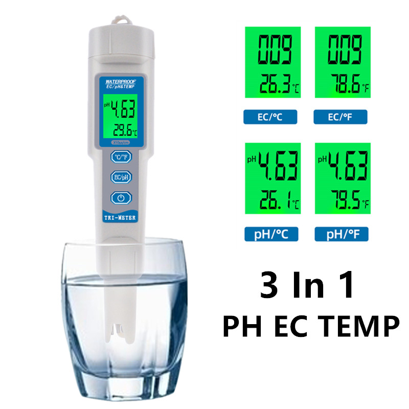 New Digital 3 In 1 PH EC TEMP Meter Multi-parameter Drink Water Quality Tester for Aquarium, Pools PH Monitor Meter 50% off