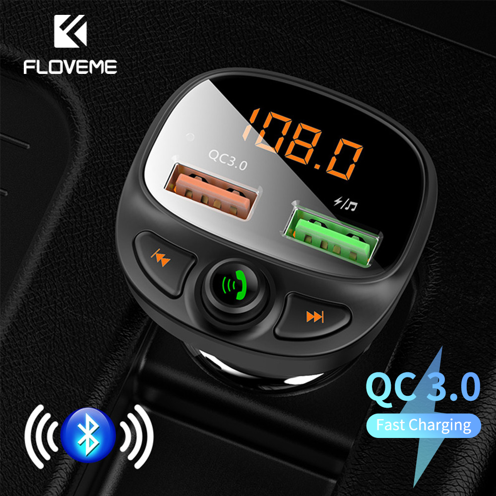 FLOVEME USB Car Charger Quick Charge 3.0 Fast Charging Bluetooth Wireless FM Transmitter MP3 Player TF Card Music Car Kit