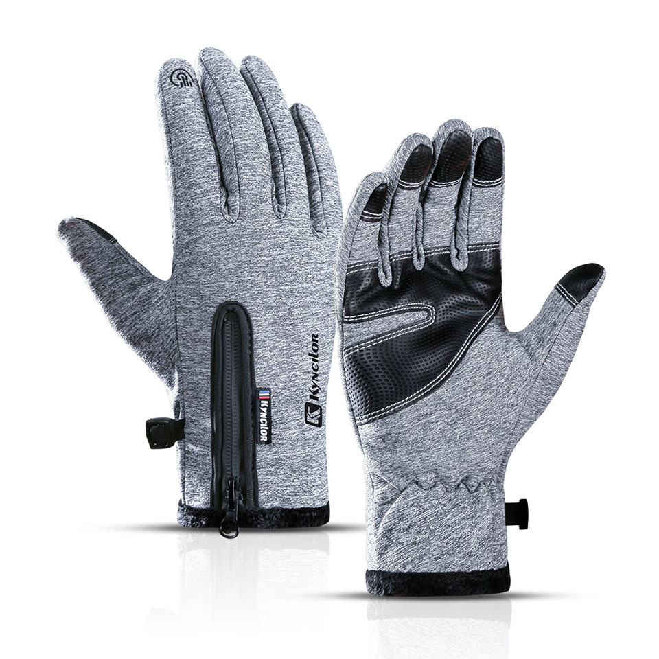 Winter Skiing Touch Screen Gloves Zipper Windproof Cycling Running Gloves Water Resistant Non-Slip for Driving Climbing Hiking