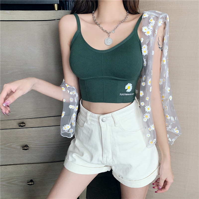 Girls Short Camis Tops With Seperated Bra Women Letters Daisy Padding Tanks U-back Crop Tops For Female LJM839