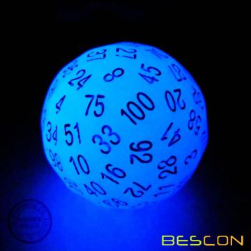 Bescon Glowing Polyhedral 100 Sides Dice Acid Blue, Luminous D100 Dice, 100 Sided Cube, Glow in Dark D100 Game Dice