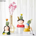 Nordic Creative Resin Cartoon character vase Human head sculpture Decorative ornaments Flower arrangement Home Decoration