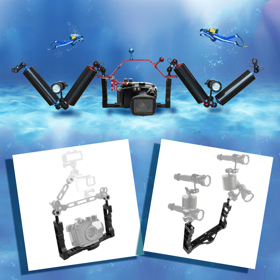 Dual Handle Tray Stabilizer Rig Aluminum for Underwater Camera Housing Case Diving for GoPro DSLR Smartphone Base Mount Bracket