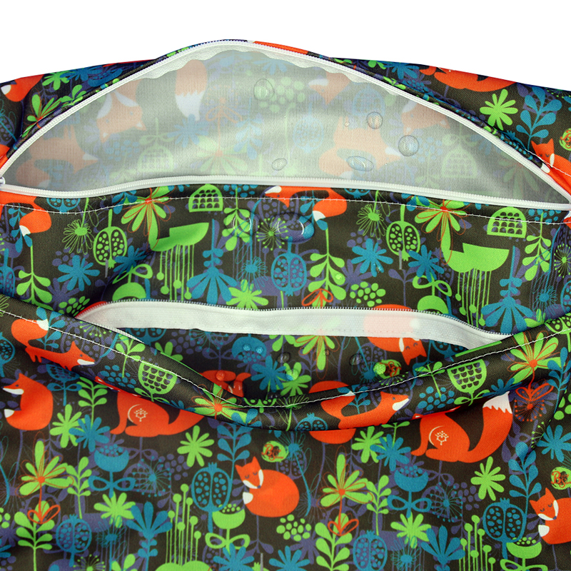 Reusable Waterproof Fashion Prints Cloth diaper Nappies Wet Dry Bag Double Pocket Wet Bag Handle Wetbags 30*40cm Wholesale