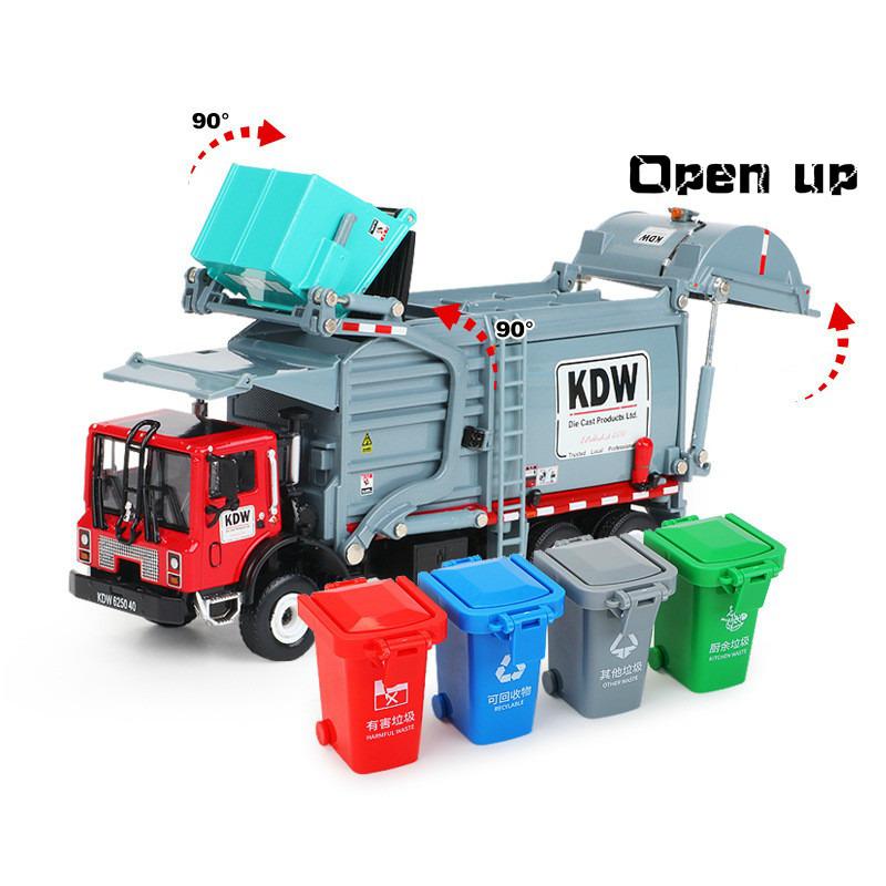 Alloy Materials Handling Truck Garbage Cleaning Vehicle Model 1:24 Garbage Truck Sanitation Trucks Clean Car Toy Car Kid Gift