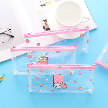 Creative Fresh Peach Pencil Case Transparent Pencil Case Large Capacity Simple Girls Stationery Bag