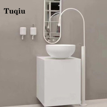 White and gold Bathroom basin Faucet Brass Floor Decked Sink Mixer Hot and Cold Tap super long water drop design gold sink tap