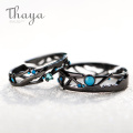 Thaya CZ Milky Way Black Rings Blue Bright Cubic Zirconia Rings 925 Silver Jewelry for Women Lover Vintage Bohemian Retro Gift